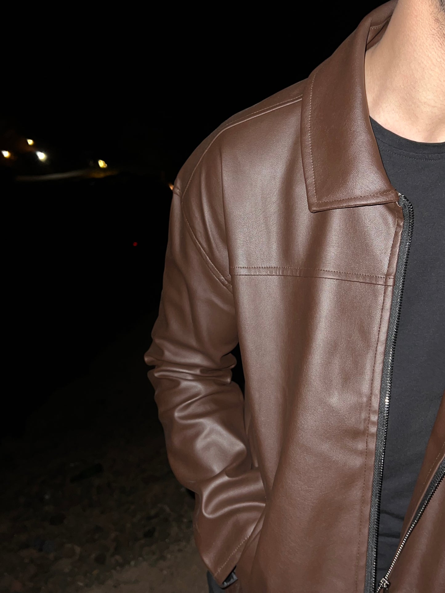brown leather jacket