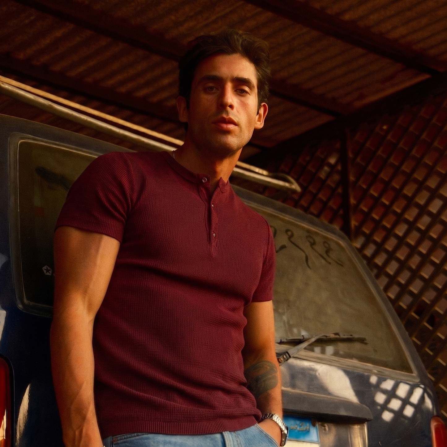 Short Sleeve Henley shirt.