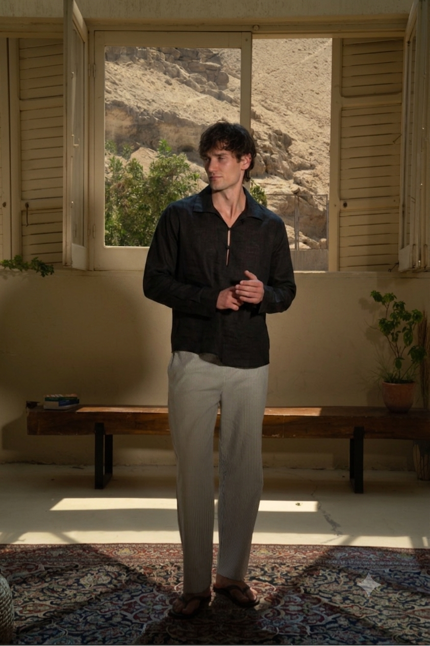 Linen popover shirt