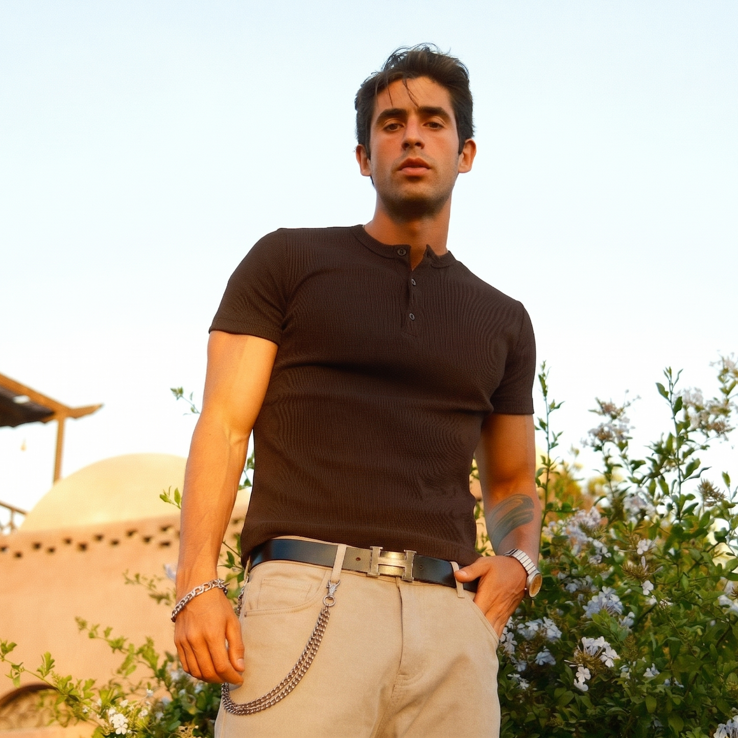 Short Sleeve Henley shirt.